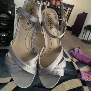 Heeled sandals, silver- size 8.5